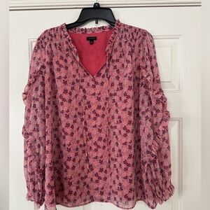Talbots Floral v-neck tie  Ruffle Blouse women’s XL